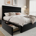 White Full Size Platform Bed Frame with 4 Storage Drawers and Velvet Upholstered Headboard D654943