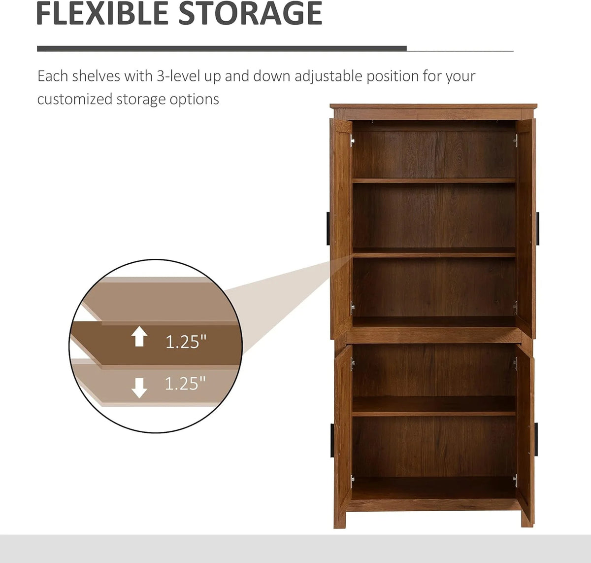 64" 4-Door Oak Kitchen Pantry Cabinet with 3 Adjustable Shelves L78934
