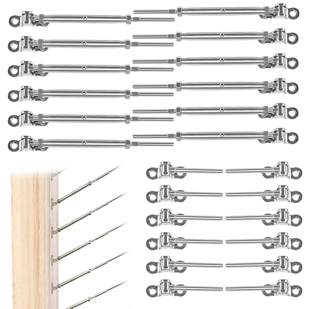 12 Set Cable Railing Kit 1/8 T316 Stainless Steel Turnbuckle Hardware F7865