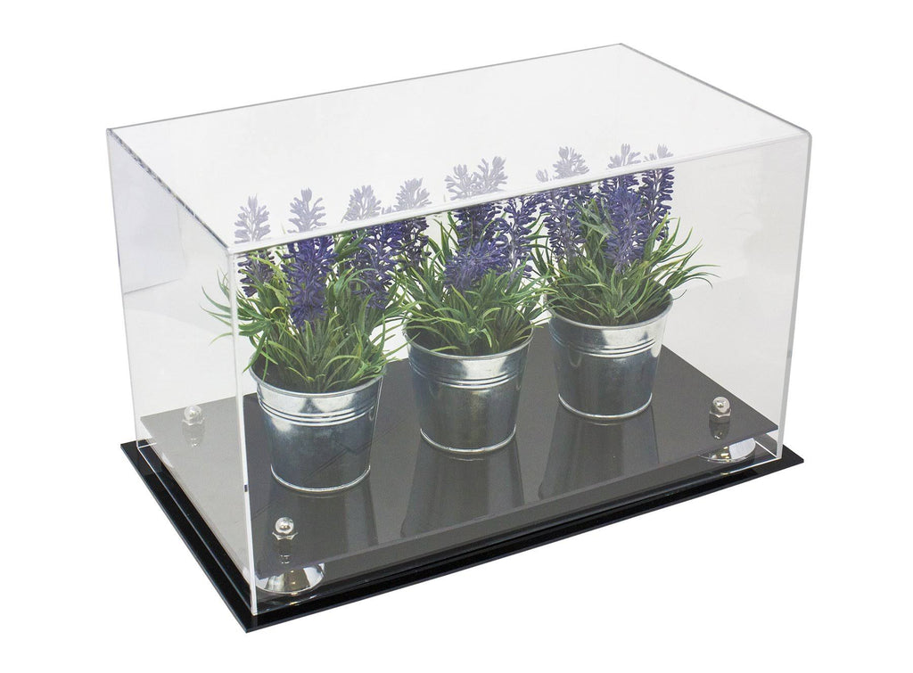 Clear Acrylic Display Case Medium Rectangle Box with Gold Risers 14 inch x 8 inch x 8.5 inch Q21212
