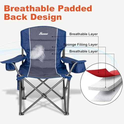 Oversized Heavy Duty Padded Camping Chairs with Cup Holder, Blue, 2-Pack M212
