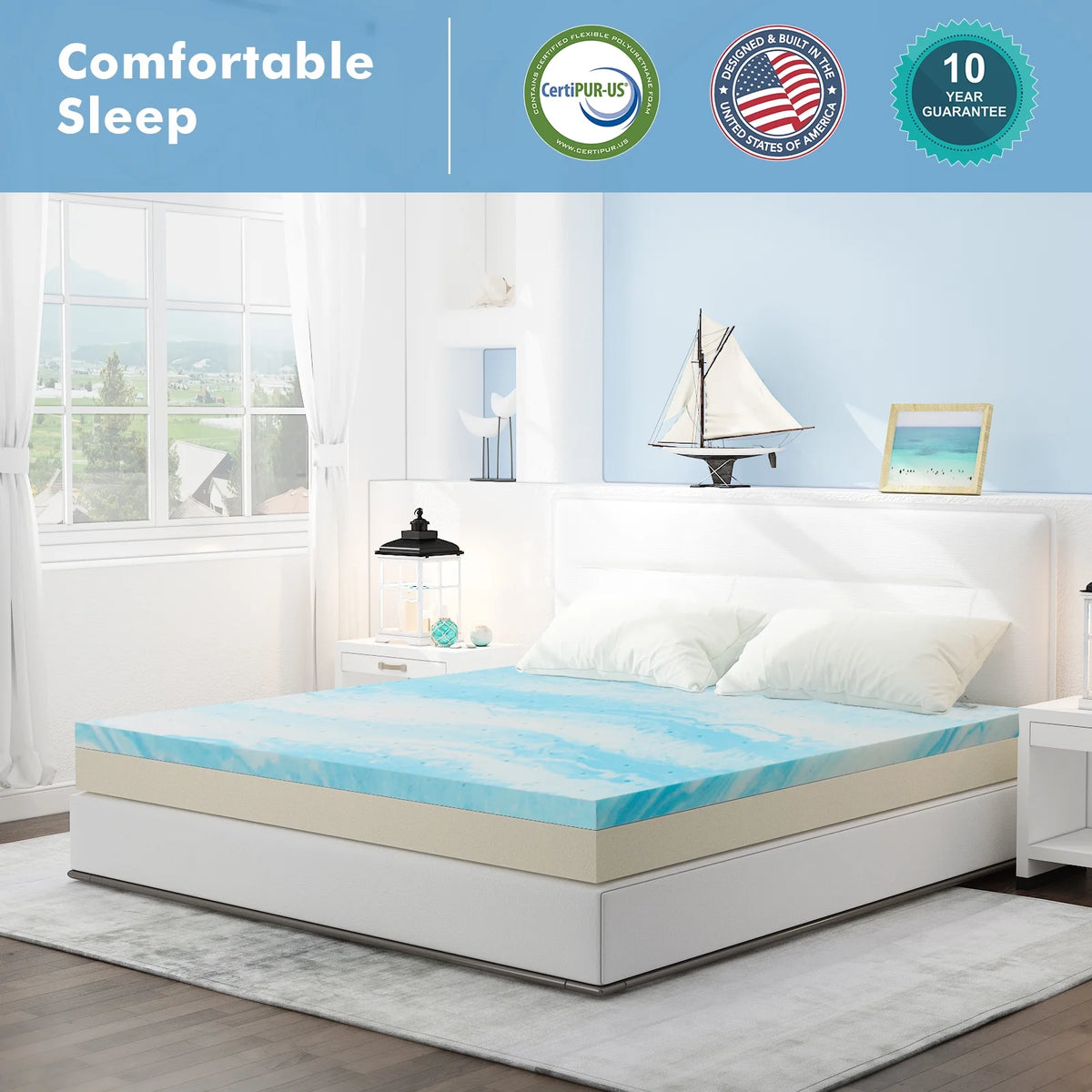 2 Inch Twin Size Cool Gel Memory Foam Mattress Topper Z532