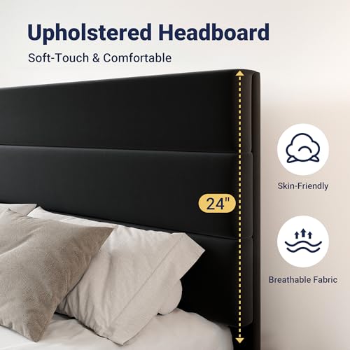 White Full Size Platform Bed Frame with 4 Storage Drawers and Velvet Upholstered Headboard D654943