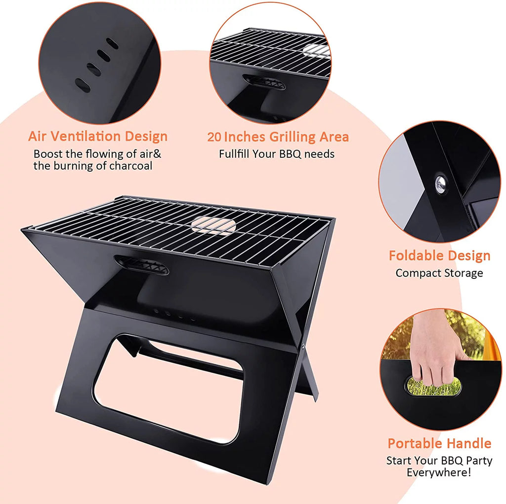 Charcoal BBQ Grill Foldable Black D98206