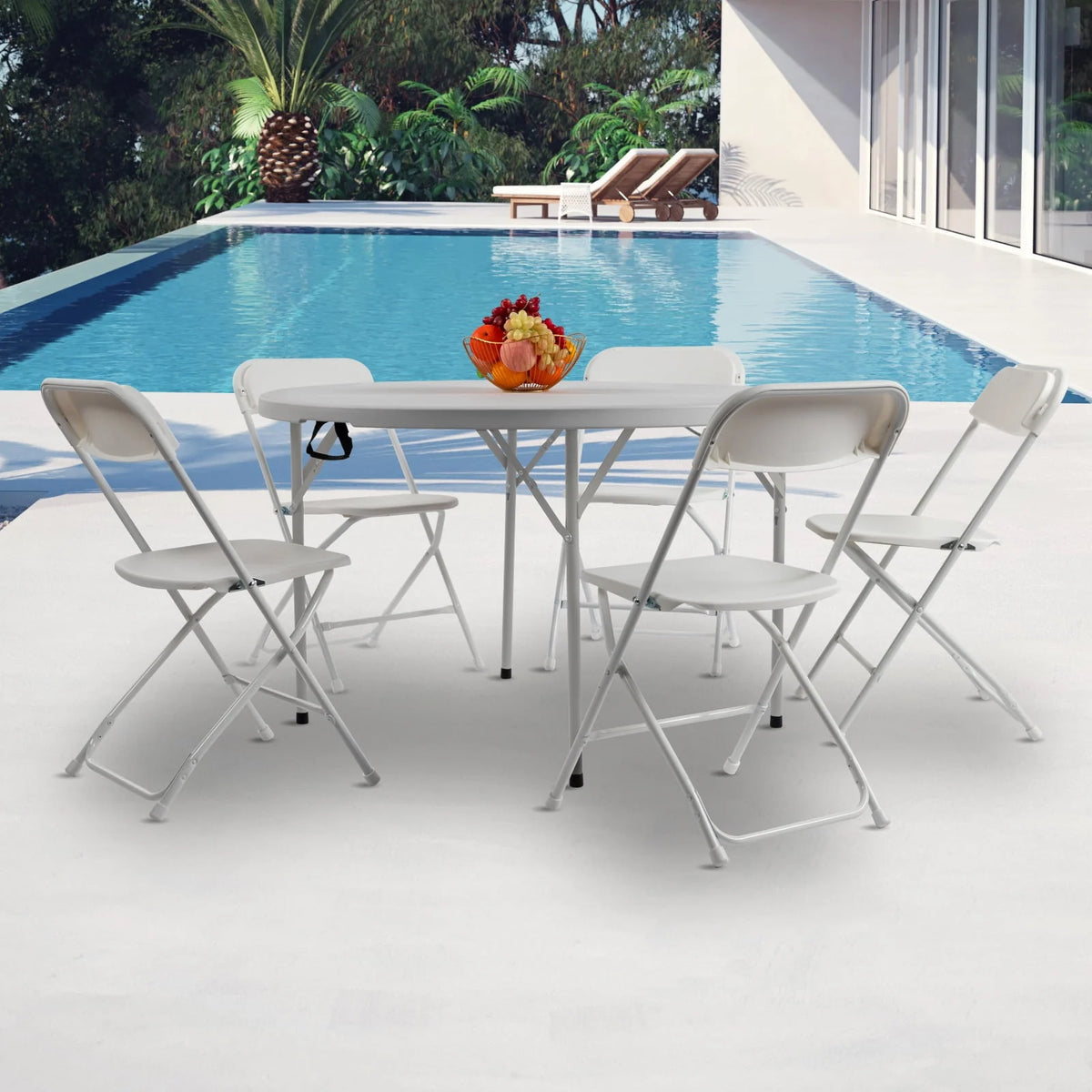 4 Ft White Round Folding Plastic Dining Table K9572