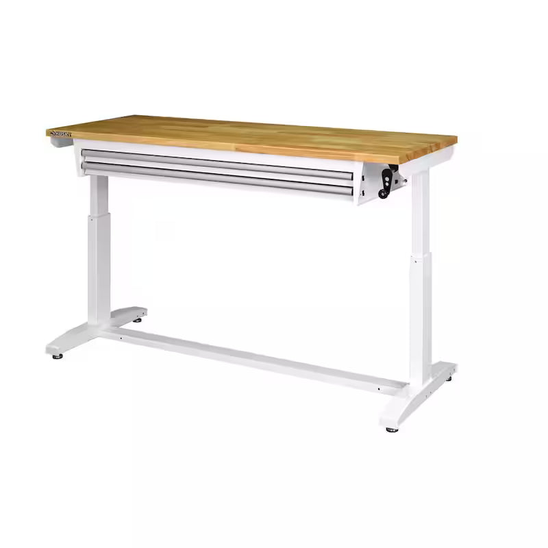 White Adjustable Height Work Table with 2 Drawers K1209