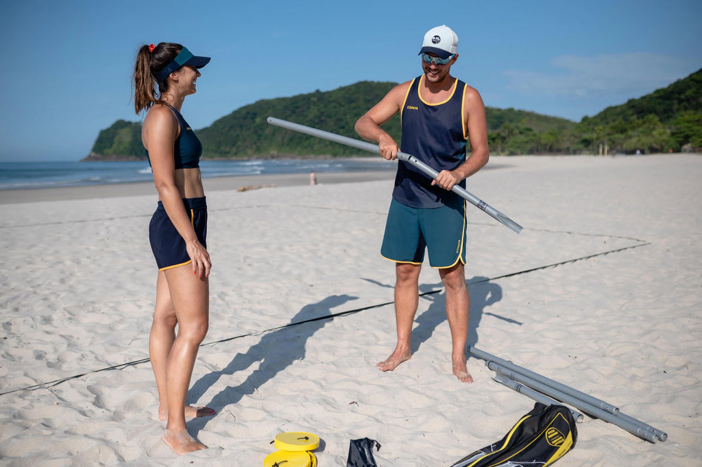 Portable Beach Volleyball Set Adjustable Heights Yellow R386