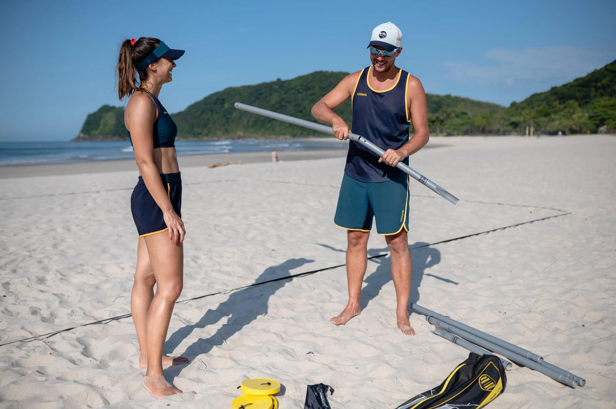 Portable Beach Volleyball Set Adjustable Heights Yellow R386