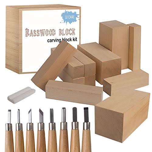 Wood Carving Kit with 10 Basswood Blocks and 8 Piece Set C734125