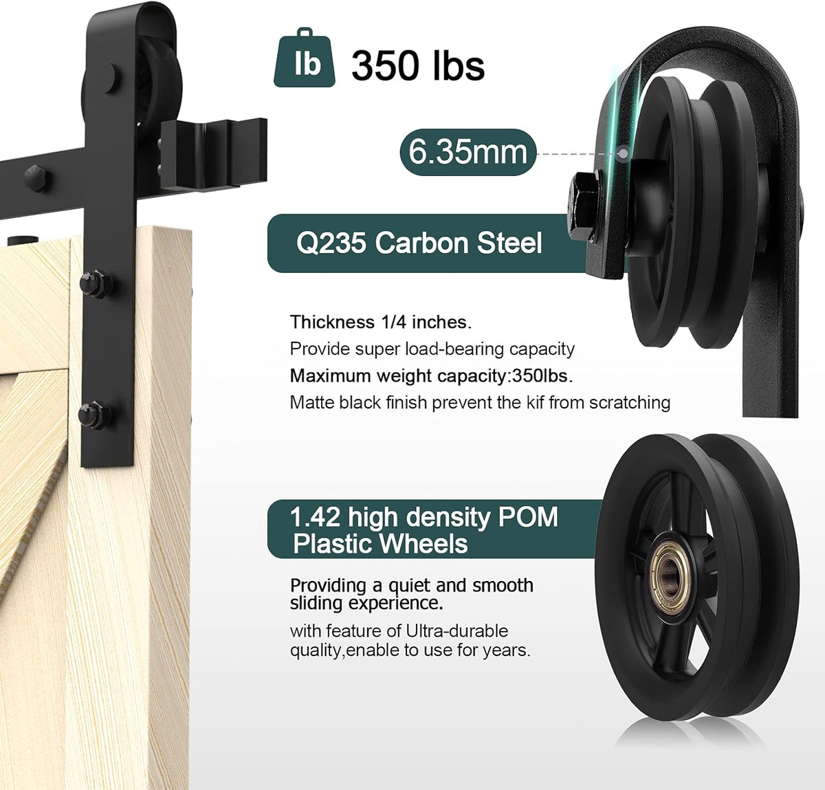 6.6FT Heavy Duty Q235 Carbon Steel Barn Door Hardware Kit N711268