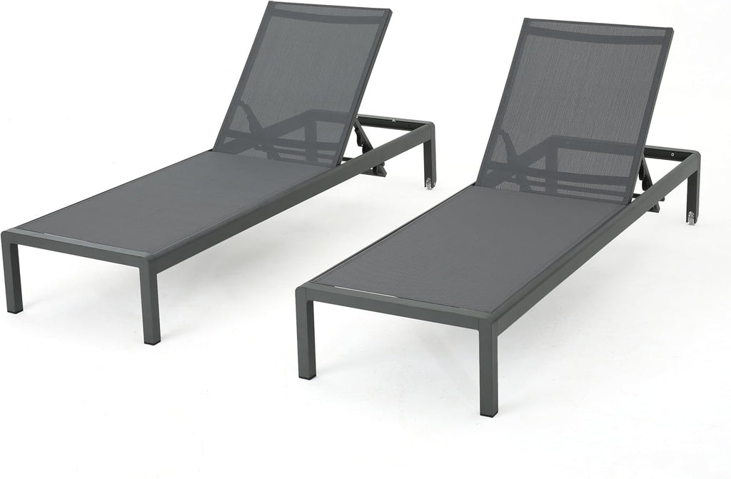 Grey Aluminum Chaise Lounges 2 Pcs Set T25660