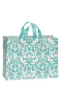 Aqua Damask Frosted Plastic Shopping Bags 16 inch x 6 inch x 12 inch Case of 100 I713933