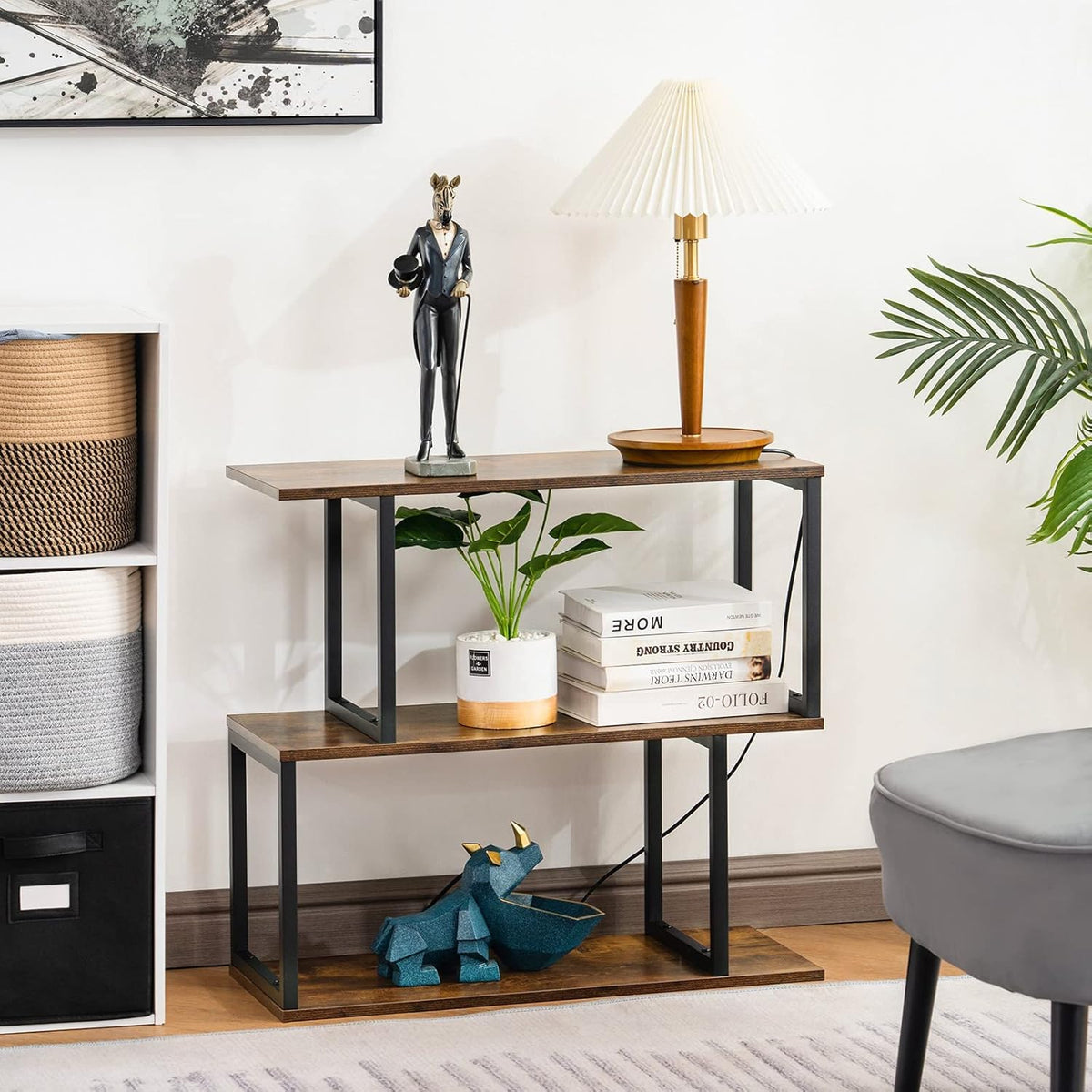 2-Tier S-Shaped Wooden Bookshelf C205