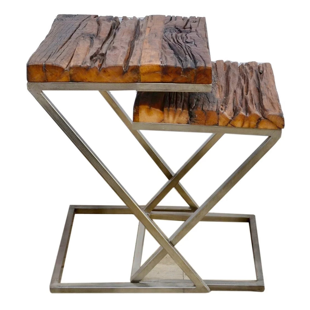 Wood Square Nesting Tables with Silver Base Z196