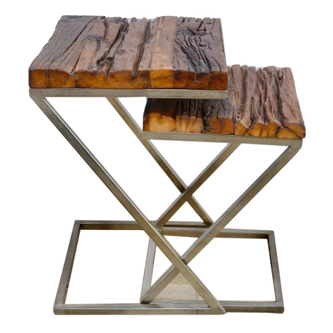 Wood Square Nesting Tables with Silver Base Z196