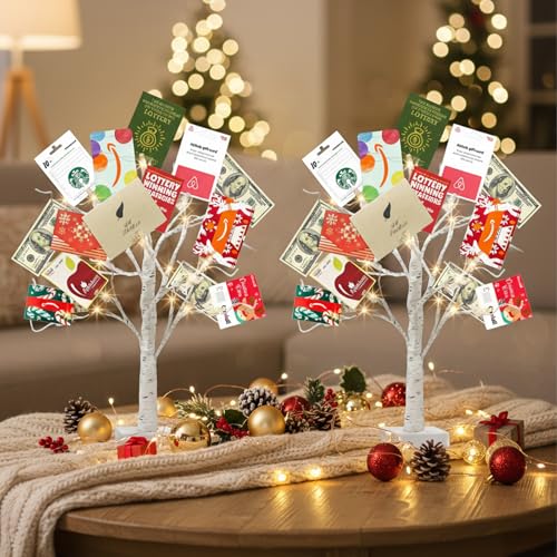 Lighted Birch Tree Christmas Decorations, 2Pack 24 LED Artificial White Trees with Lights S76311