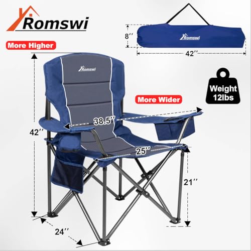 Oversized Heavy Duty Padded Camping Chairs with Cup Holder, Blue, 2-Pack M212