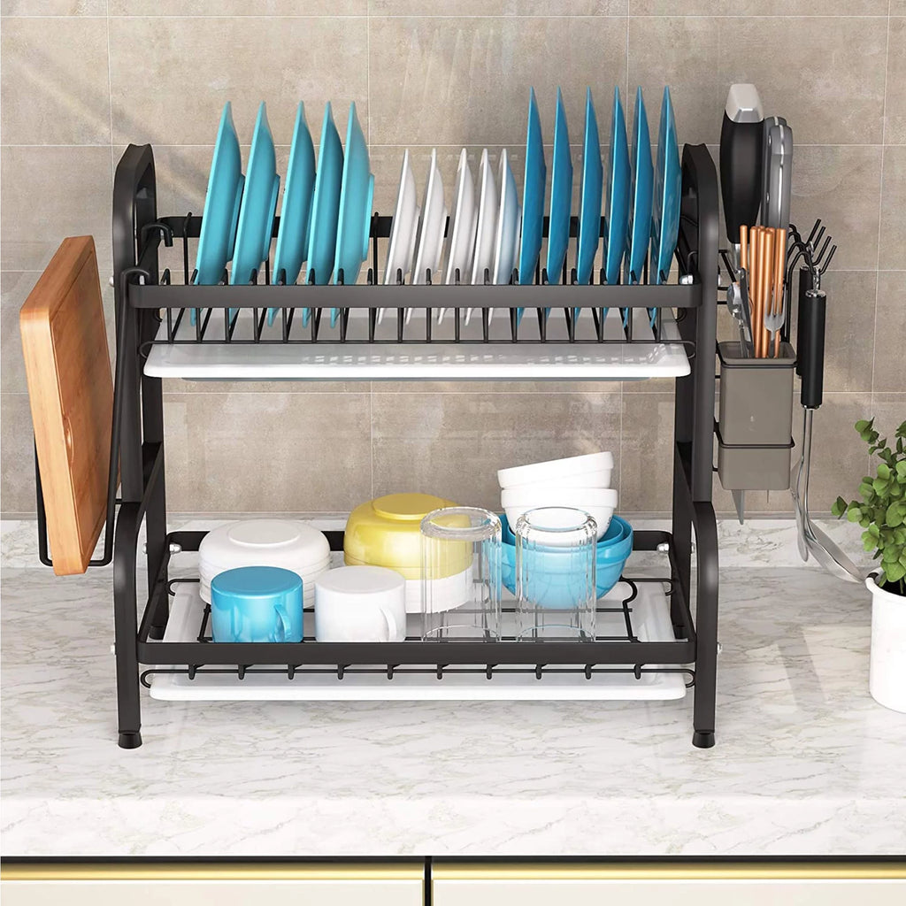 Adjustable 2-Tier Dish Drying Rack with Cutting Board Holder M52520