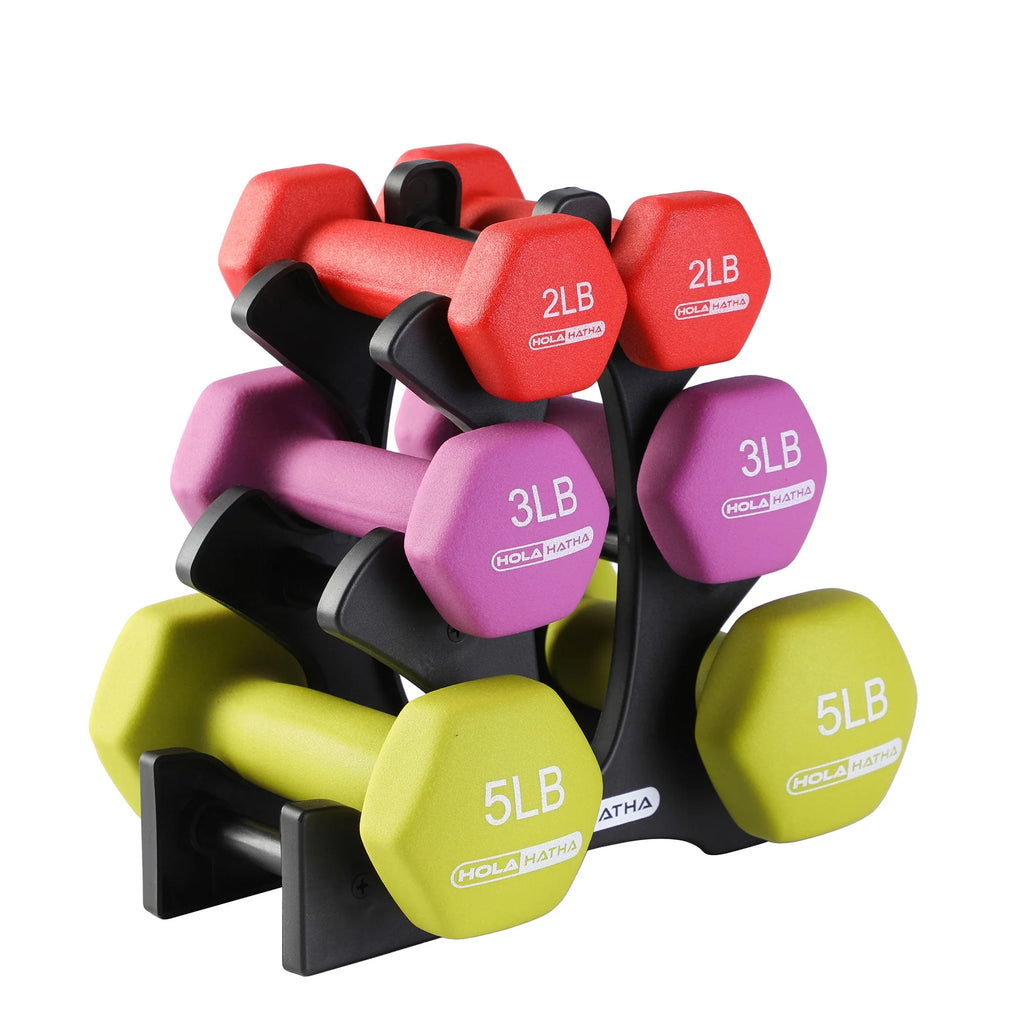 3, 5, and 8 Pound Dumbbell Hand Weight Set with Storage Rack Q5028