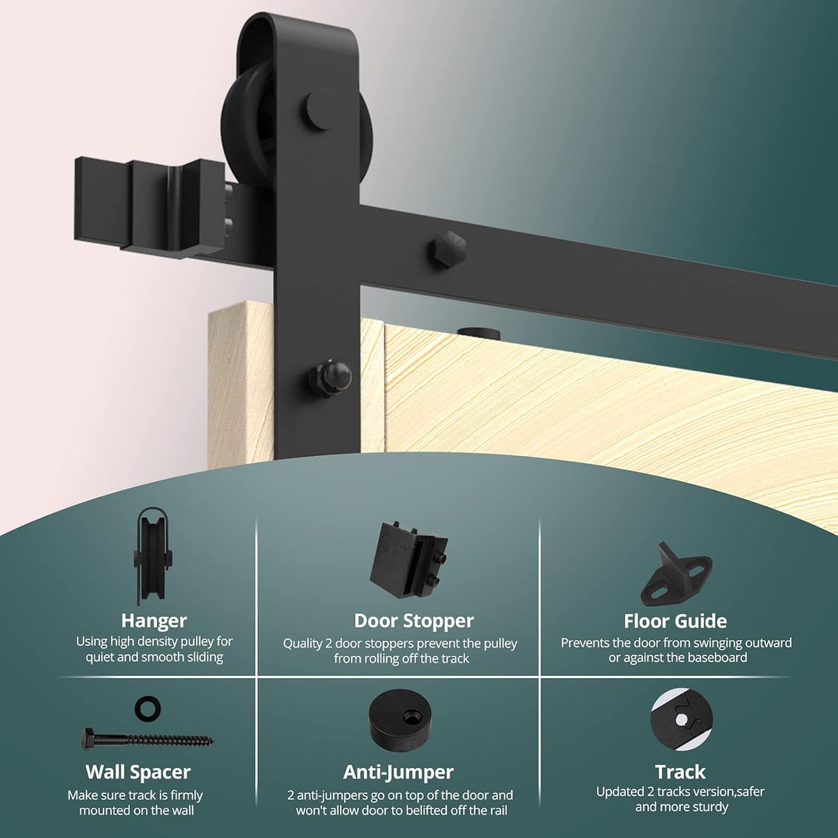 6.6FT Heavy Duty Q235 Carbon Steel Barn Door Hardware Kit N711268
