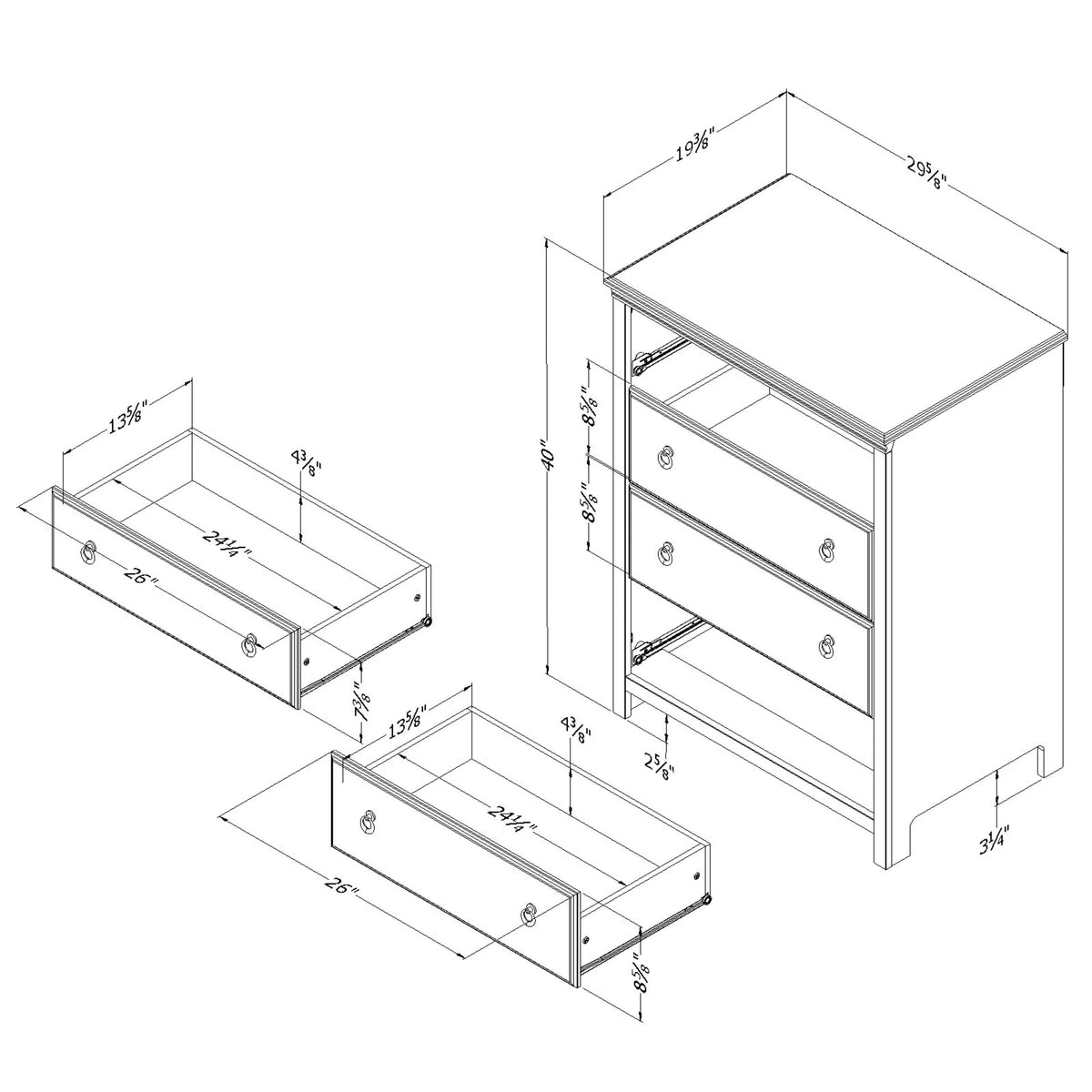 4 Drawers Dresser Pure White and Rustic Oak D29609