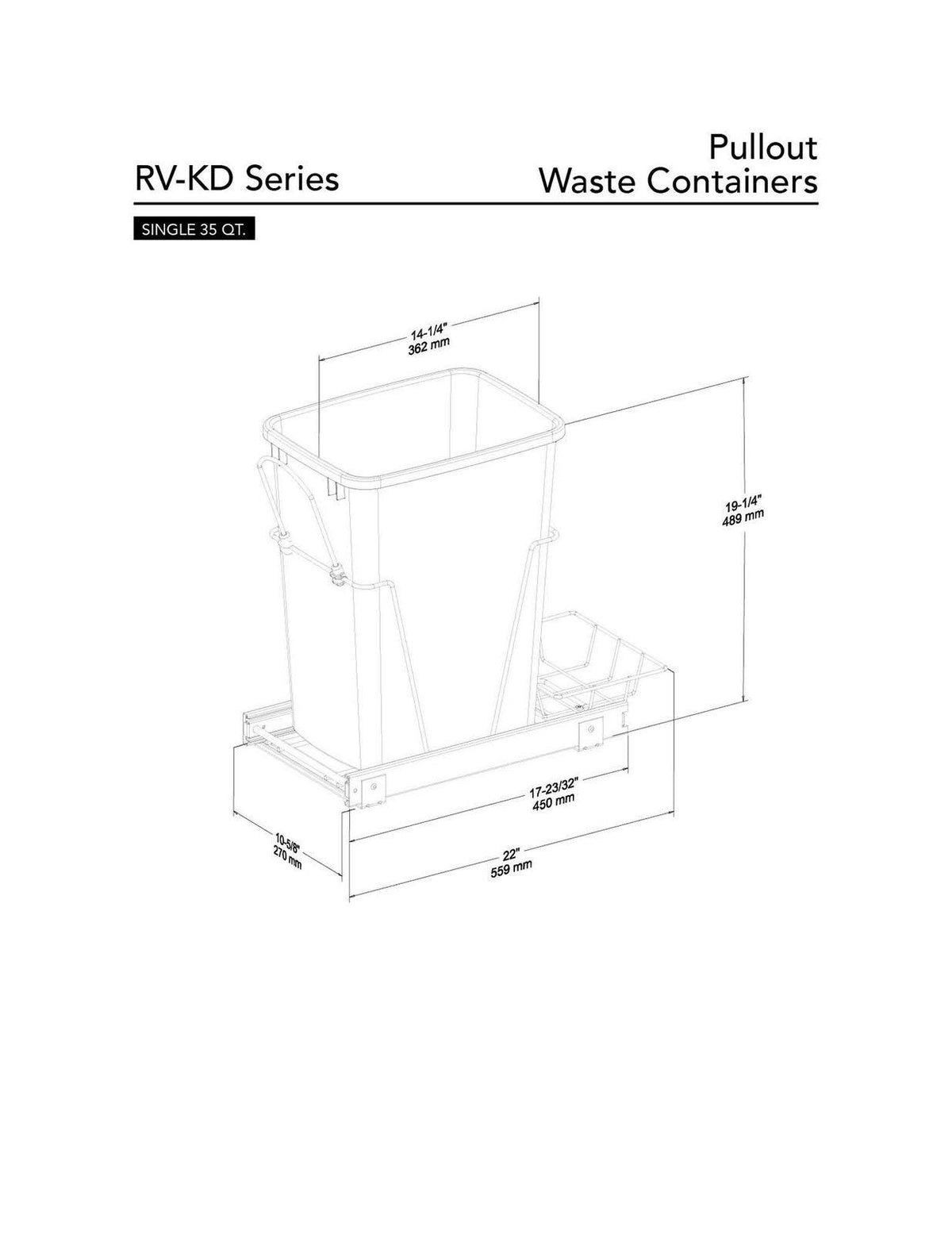 Black and Chrome Pull-Out Waste Container with Rear Basket Q1404