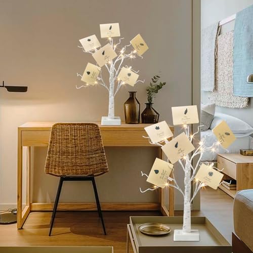 Lighted Birch Tree Christmas Decorations, 2Pack 24 LED Artificial White Trees with Lights S76311