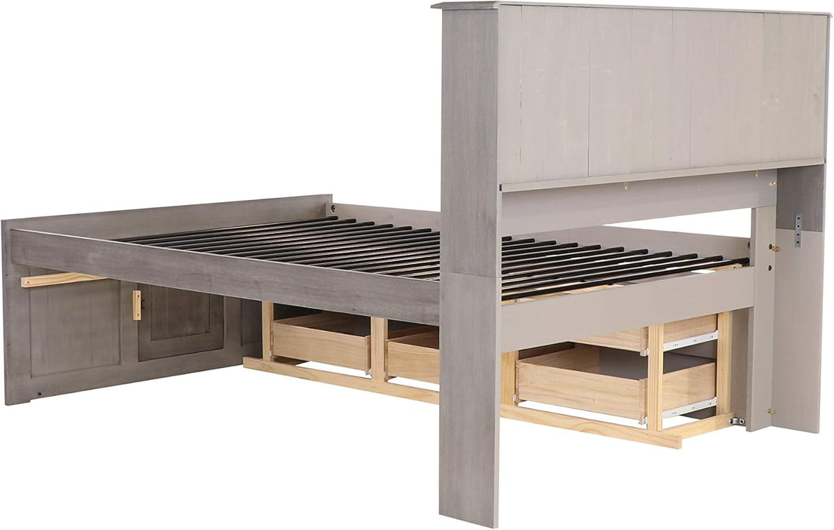 Charcoal Full Size Bookcase Captain Bed with 6 Drawer Storage Q143628
