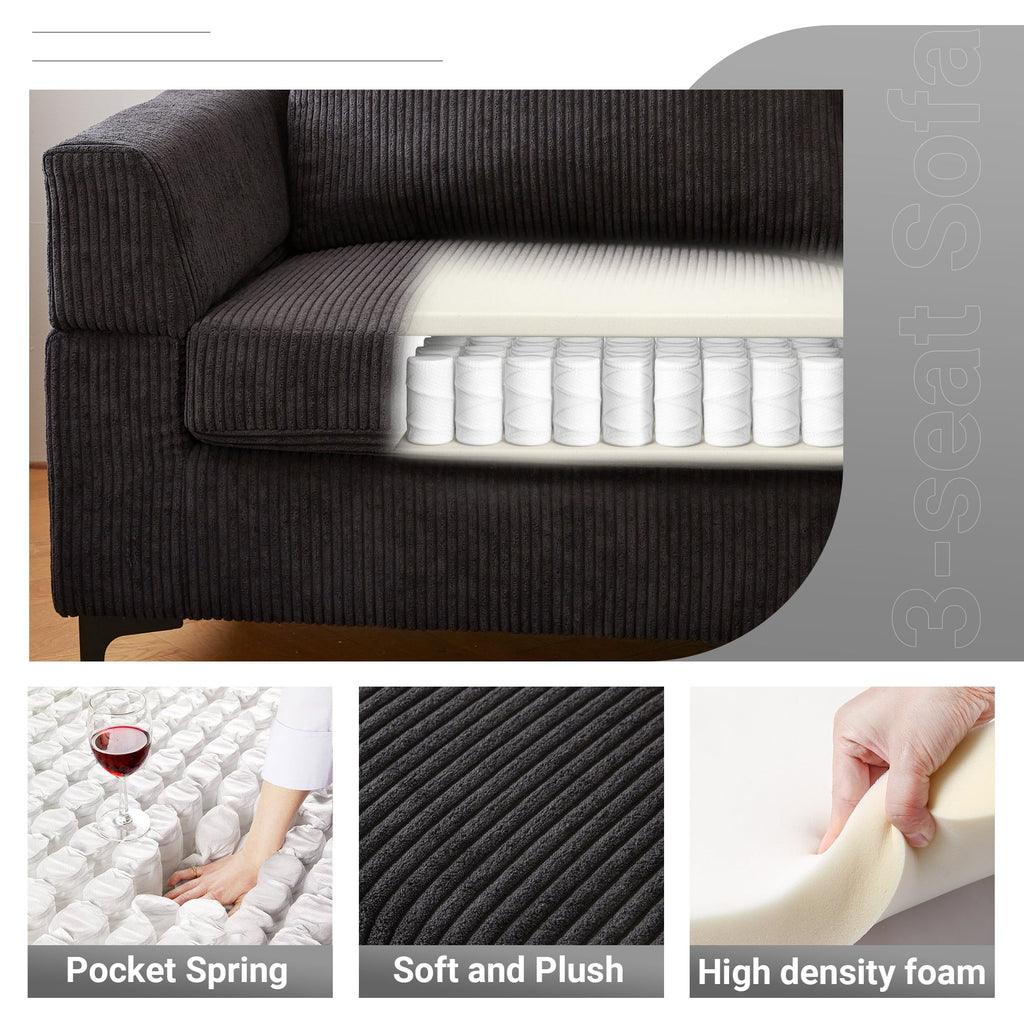 96" 3-Seat Sectional Sofa with Chaise Black W344