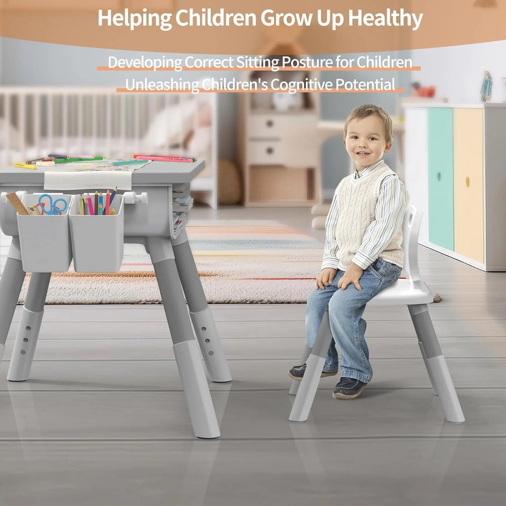 Kids Adjustable Height Wooden Table and Chair Set I397128