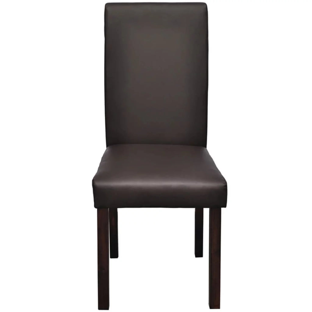 Set of 4 Brown Leather Dining Chairs with Wooden Legs W665