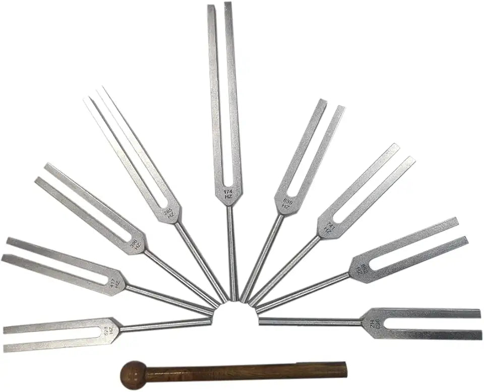 9Pc Tuning Forks with Wood Hammer Mallet X406963