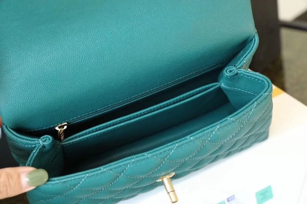 Teal Medium Flap Bag with Top Handle L821
