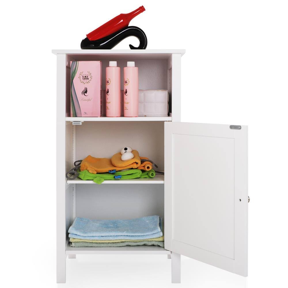 White Wooden Bathroom Floor Cabinet with Adjustable Shelf V23898