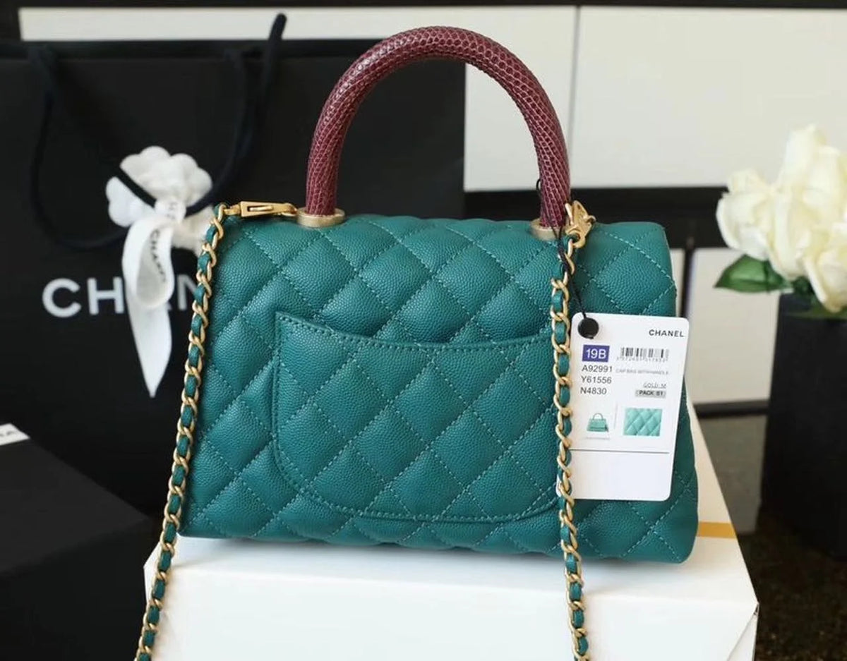 Teal Medium Flap Bag with Top Handle L821