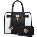Black White Two-Tone Satchel Handbag with Matching Wallet A738