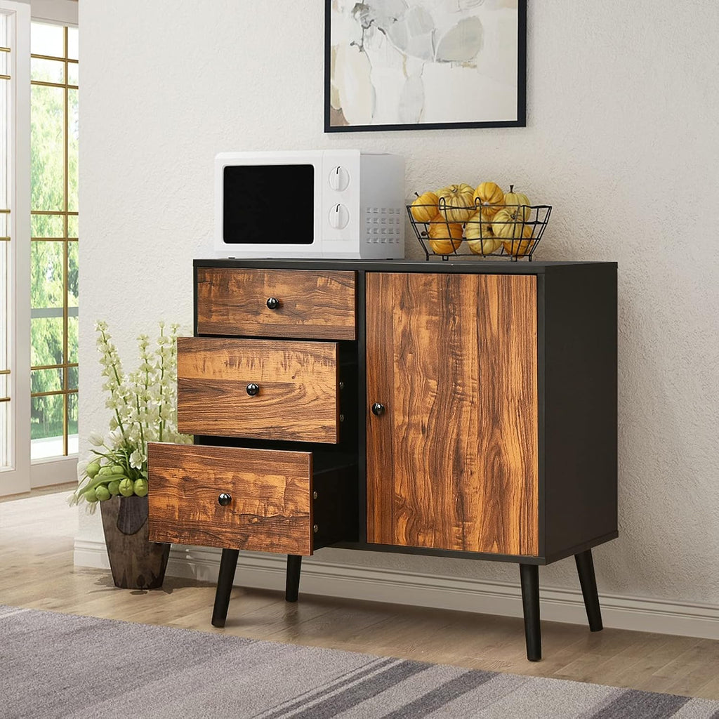 Storage Cabinet Buffet Sideboard with 3 Drawers and Adjustable Shelf H4899