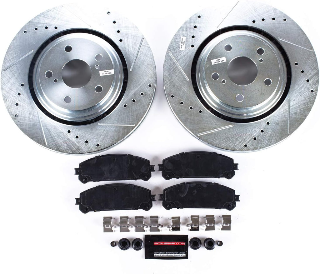 Front Z23 Carbon Fiber Brake Pads with Drilled & Slotted Brake Rotors Kit D32902