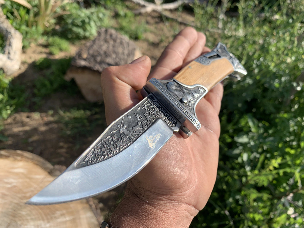 9" Engraved Folding Pocket Knife D5715