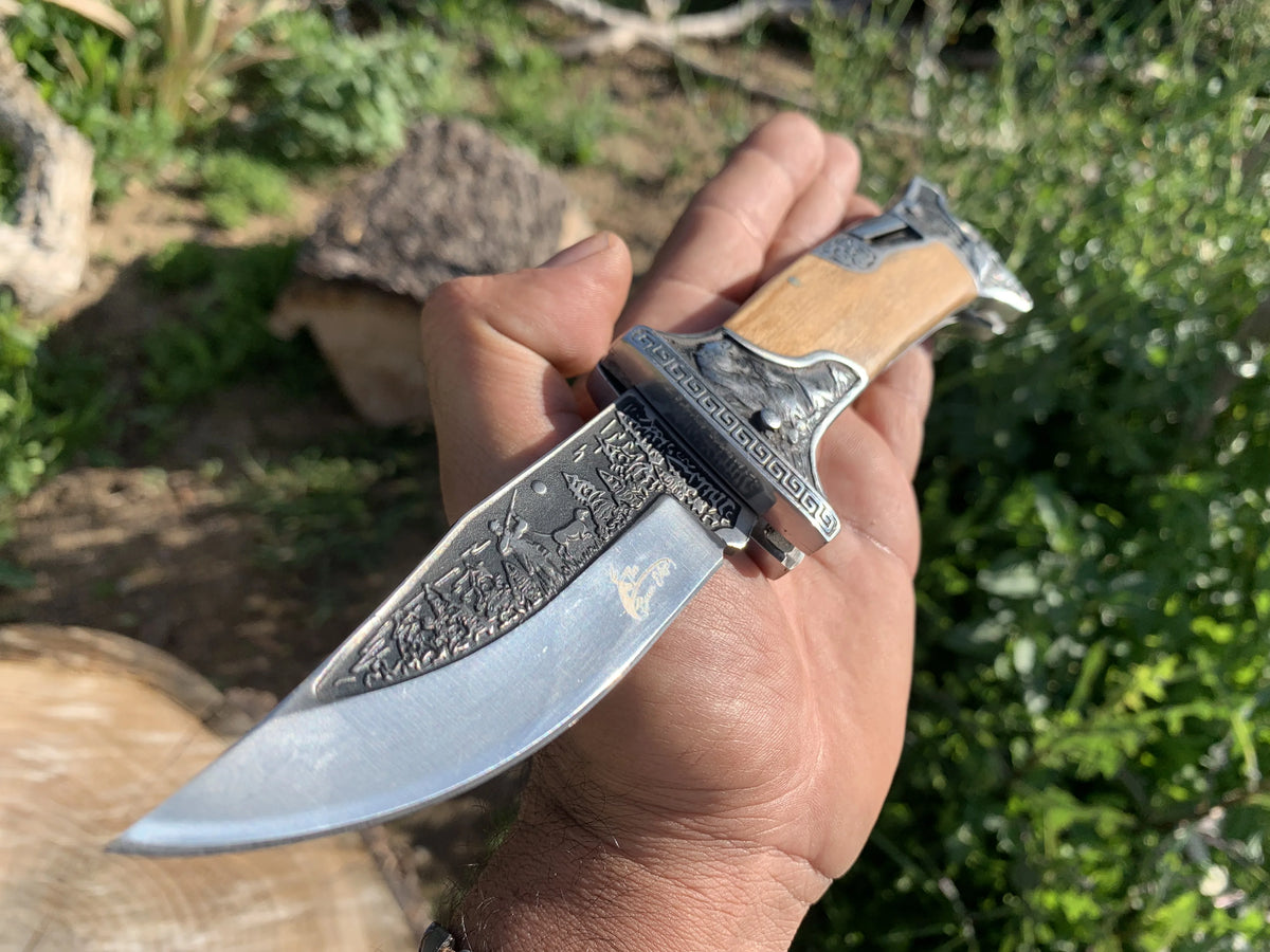 9" Engraved Folding Pocket Knife D5715
