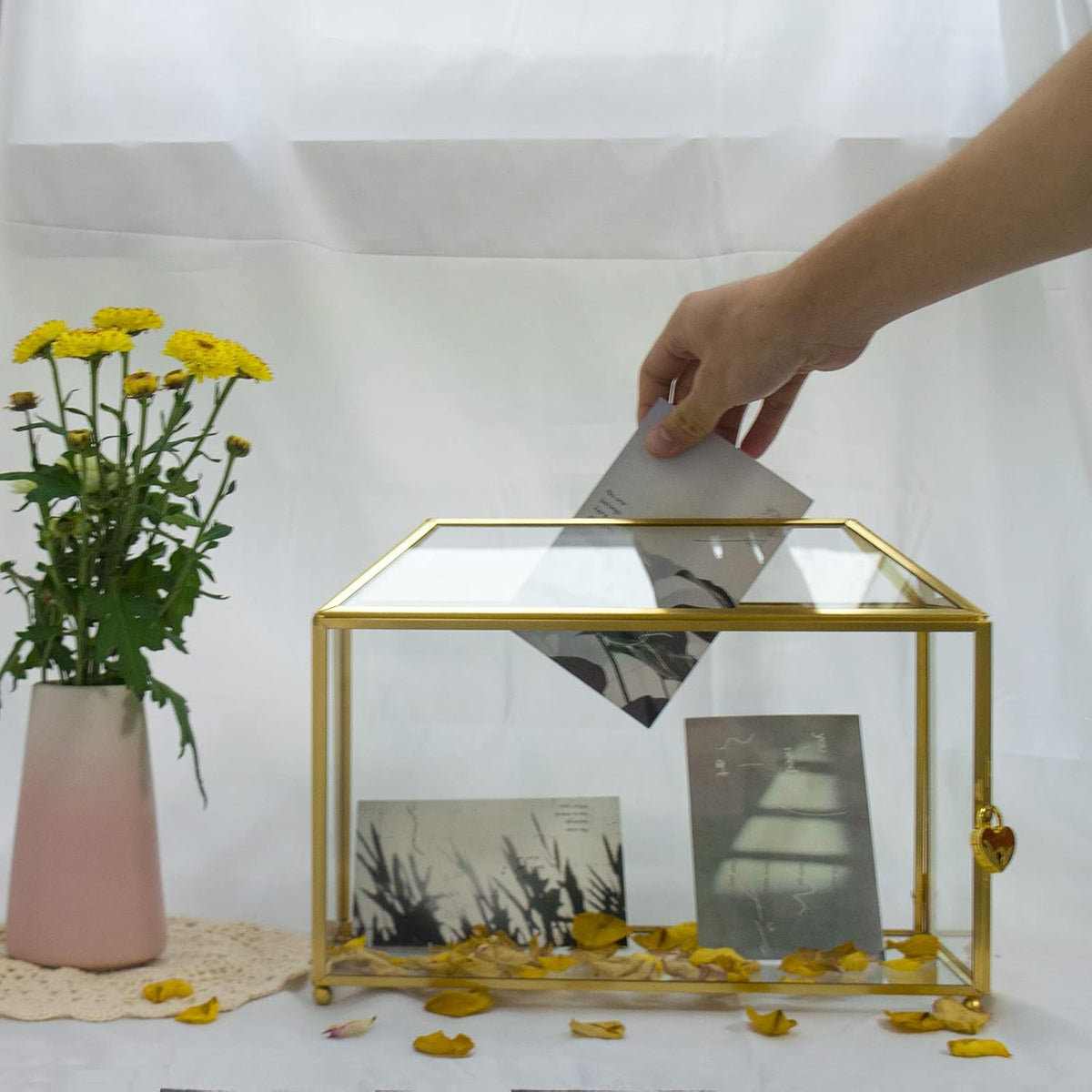 Gold Glass Card Box with Lid X65153