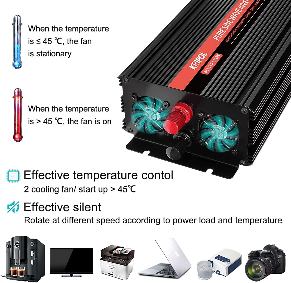 1000 Watt Pure Sine Wave Inverter 12v DC to 110/120v AC Z390011