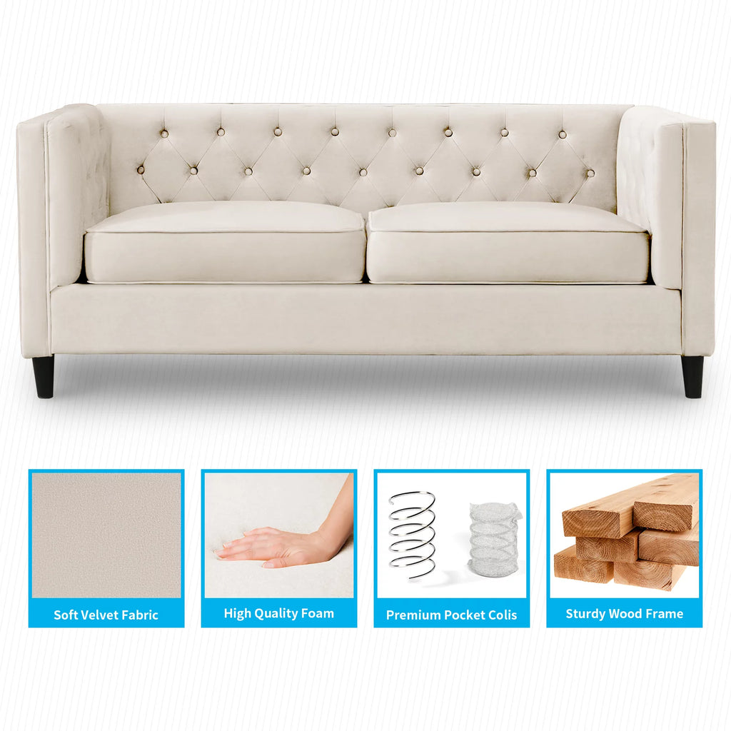 Velvet Tufted Sleeper Sofa Bed with Wood Legs B942