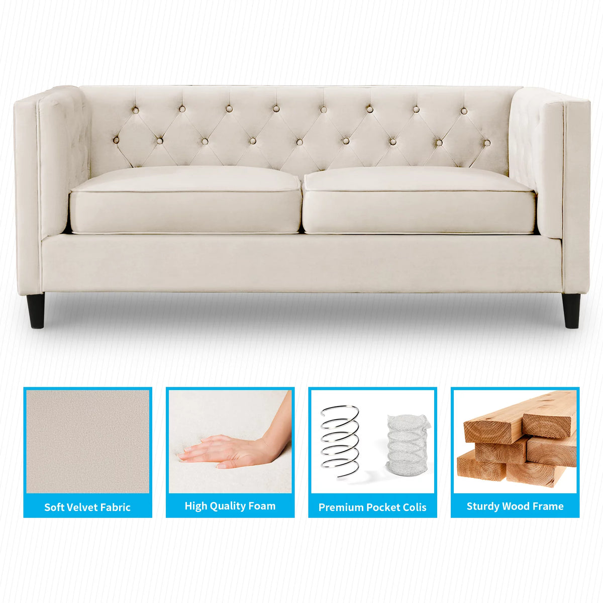 Velvet Tufted Sleeper Sofa Bed with Wood Legs B942