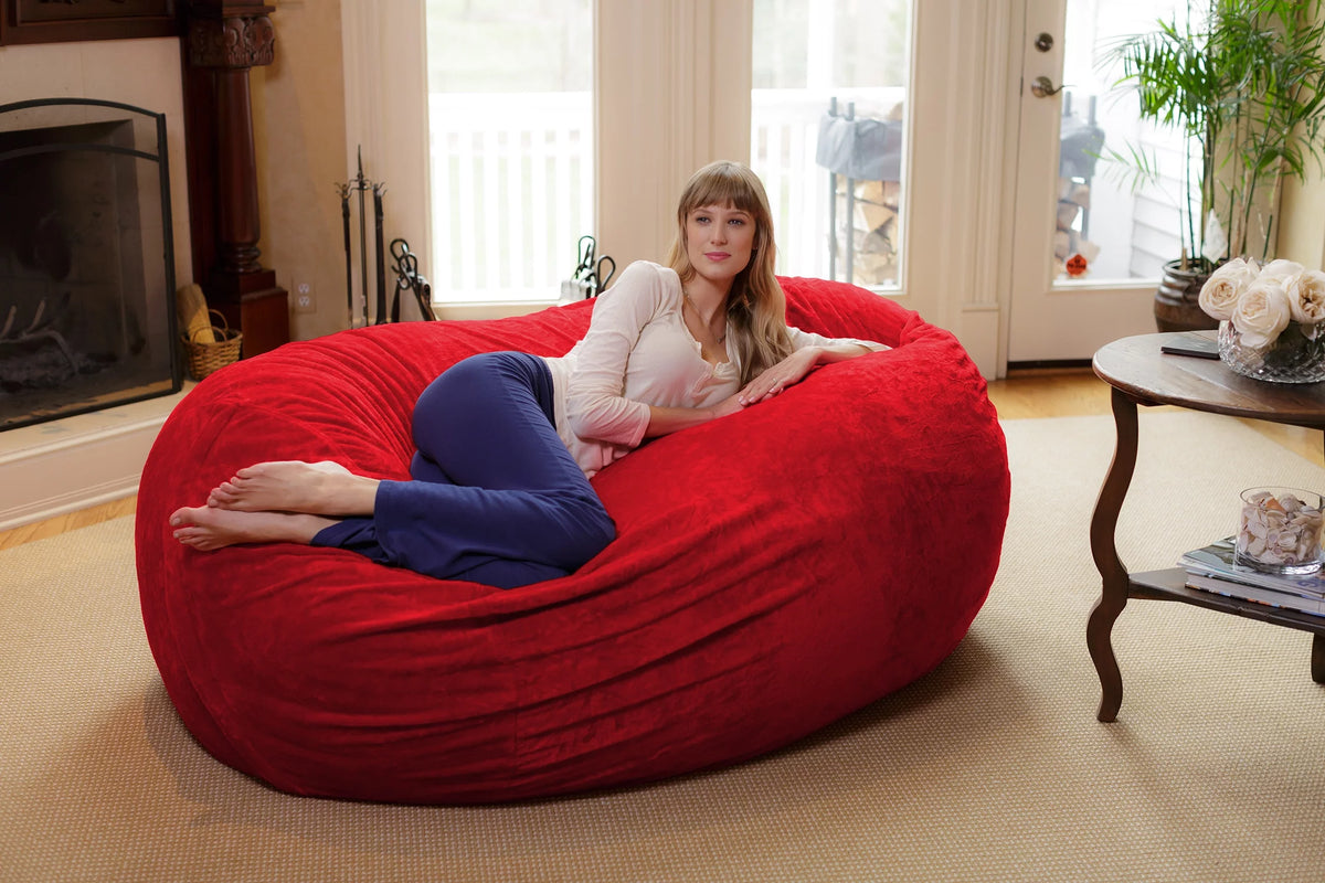 Memory Foam Lounger with Ultra Fur Cover, 6 ft, Ultra Fur Red U4381