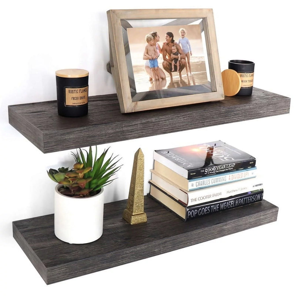 24" Floating Wall Shelves Set of 2 Grey T25375