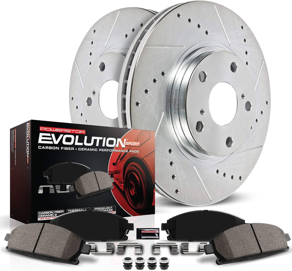 Front Z23 Carbon Fiber Brake Pads with Drilled & Slotted Brake Rotors Kit D32902