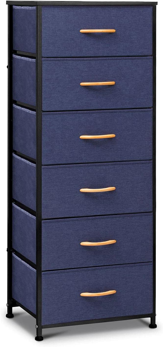 6 Drawer Fabric Dresser with Wooden Top B489
