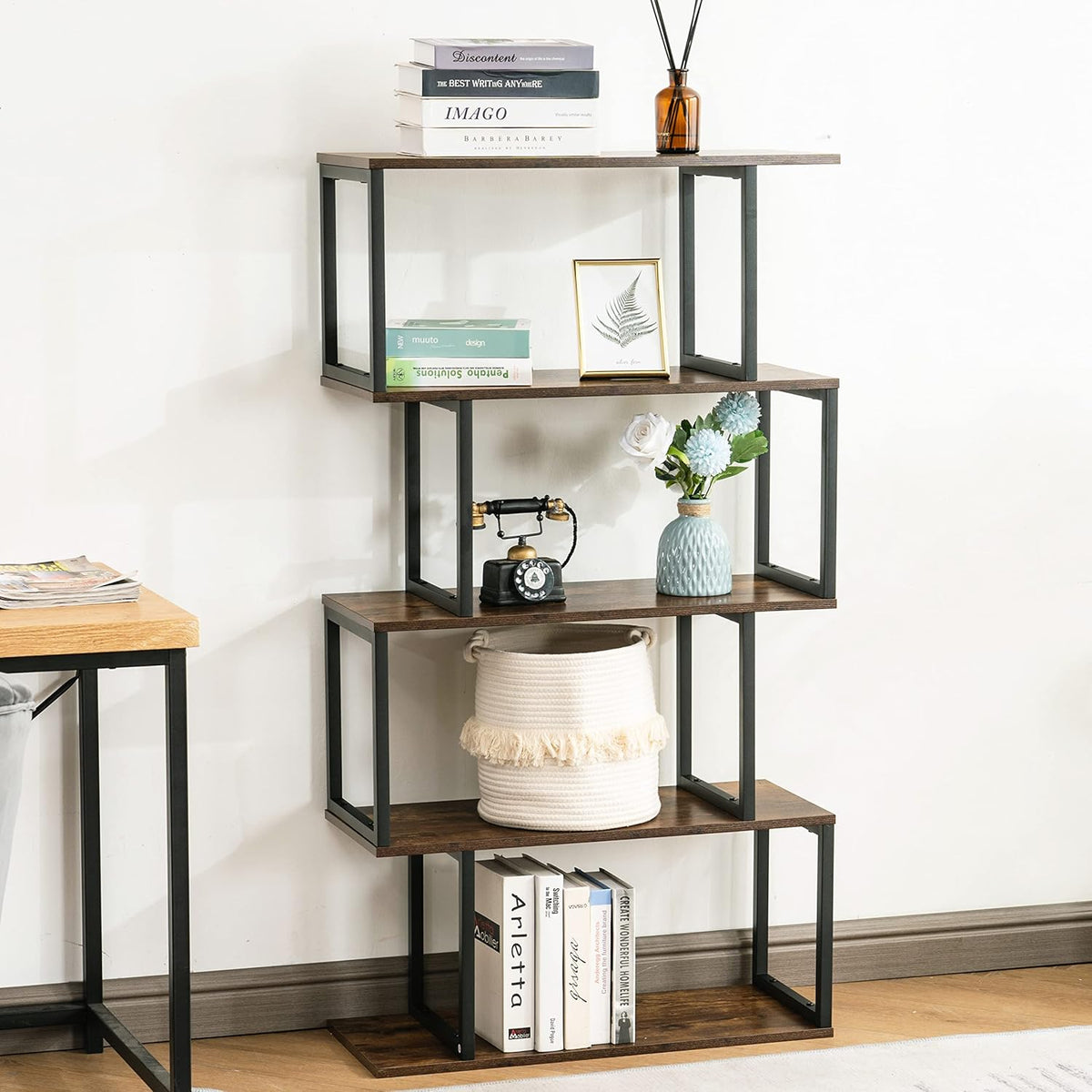2-Tier S-Shaped Wooden Bookshelf C205
