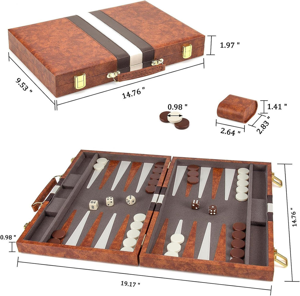 15 Inches Classic Backgammon Set with Leather Case O256671